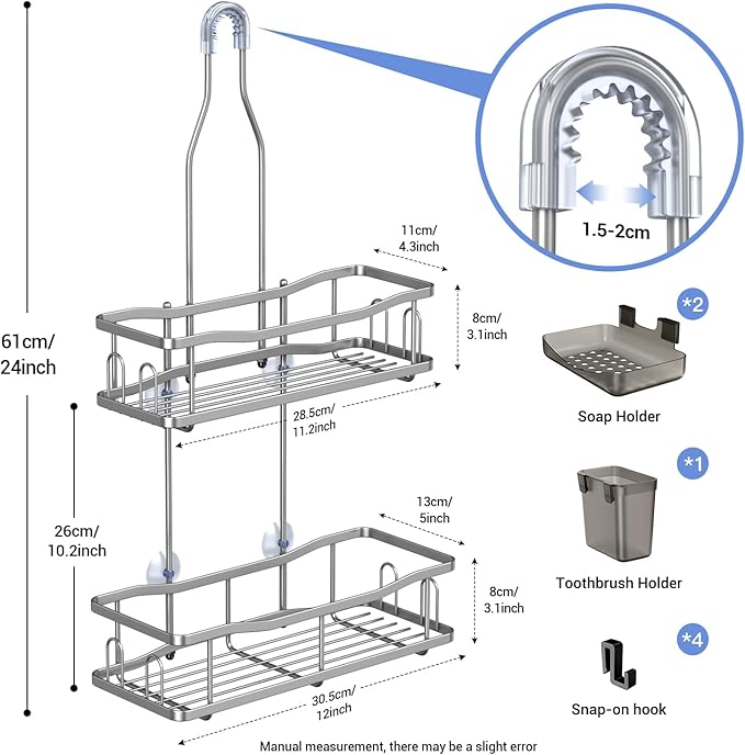 Aitatty Hanging Shower Caddy Bathroom Organizer: Rustproof Shower Shelf Racks Over Shower Head - No Drilling Inside Bath Shower Rack Shelves Over Showerhead for Shampoo with Soap Holder Silver