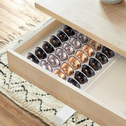 SUMERFLOS Coffee Pod Holder Storage Tray 15.75"L x 10.23"W Compatible with Vertuoline Capsule, Drawer Insert Organizer Holds 40 Pods Drawer of Kitchen, Home, Office - Clear