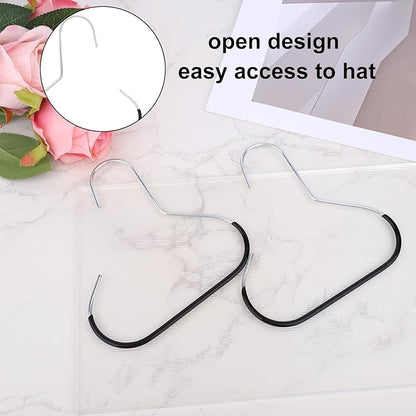 lasuroa 2pcs Hat Organizers, Hat Storage Hook Stainless Steel Space-Saving Hanger Holder Rack for Baseball Caps & Accessories for Closet Black