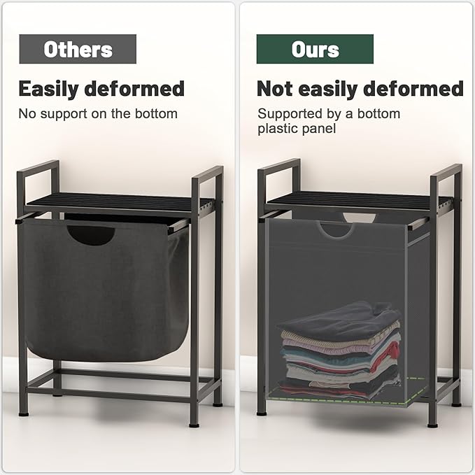 Sonharlar Laundry Sorter with Removable Bag, 16 Gallons Laundry Hamper with Adjustable Feet, Laundry Basket for Laundry Room, Bathroom and Bedroom(Grey and Charcoal Black)