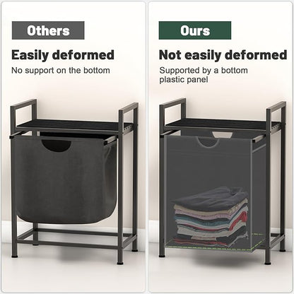 Sonharlar Laundry Sorter with Removable Bag, 16 Gallons Laundry Hamper with Adjustable Feet, Laundry Basket for Laundry Room, Bathroom and Bedroom(Grey and Charcoal Black)