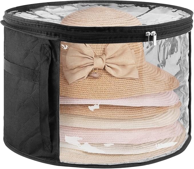 Bibabala Oversized Clear Hat Storage Bag for Women, Holds up to 7 Caps Cowboy Organizer for Closet, Wide Brims Case with Carrying Handles(Black)