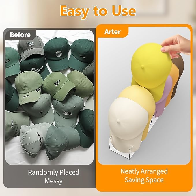 Hat Stand Organizer for Baseball Caps, No Install Acrylic Hat Holder for 14 Baseball Caps, Hat Rack Closer Display and Organization for Bedroom, Dresser, Closet Accessories(2Pcs, Clear)