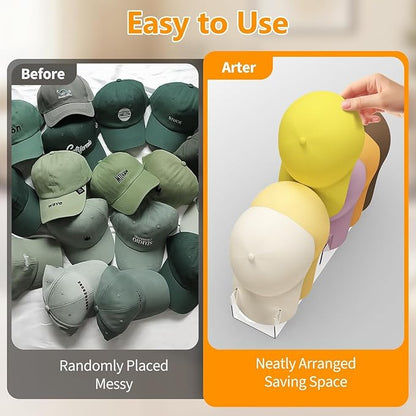 Hat Stand Organizer for Baseball Caps, No Install Acrylic Hat Holder for 14 Baseball Caps, Hat Rack Closer Display and Organization for Bedroom, Dresser, Closet Accessories(2Pcs, Clear)