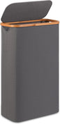 Slim Laundry Basket,60L Laundry Hamper with Lid, Tall Hamper for Laundry,Dirty Cloth Hamper with Bamboo Handle for Towels, Clothes Organizing,Grey