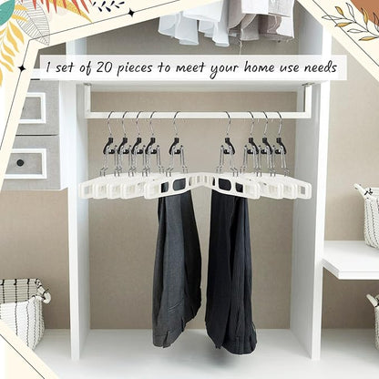 20 Pack Premium Skirt Hangers Thin Space Saving Pants Skirts Hangers Set with Clamp, Heavy Duty Locking Clasp, Multipurpose Non-Slip for Shorts, Slacks, Jeans