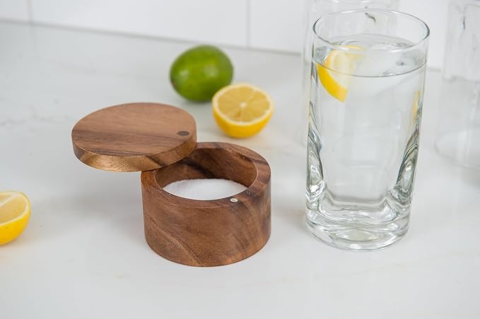 Lipper International Acacia Wood Salt or Spice Box with Swivel Cover, 3-1/2" x 2-1/2"