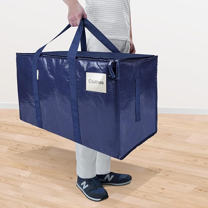 TICONN 4 Pack Extra Large Moving Bags Heavy Duty with Zippers & Carrying Handles, Durable Storage Bags Moving Boxes for Closet Organizers and Storage (4 Pack, Navy)