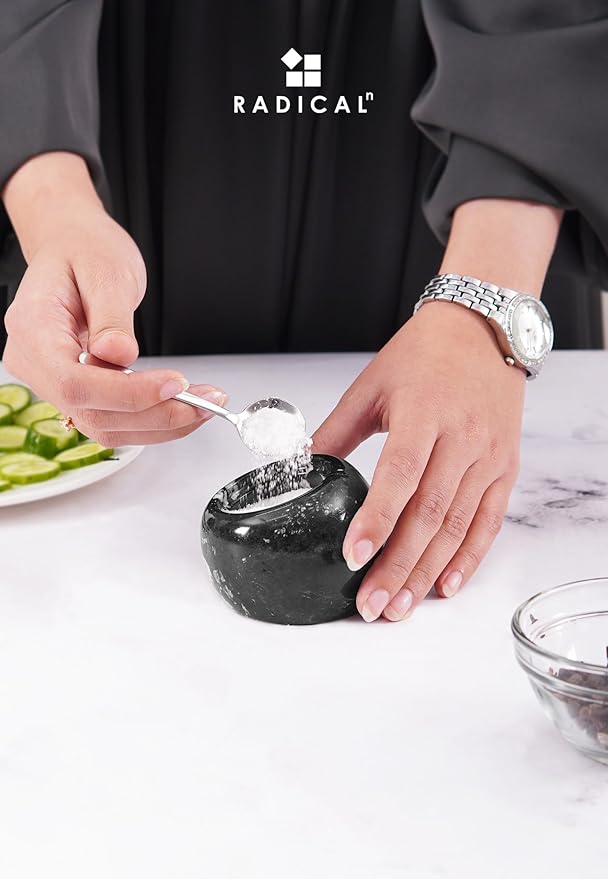 Radicaln Marble Salt Cellar with Lid 3" Inch Black Table Salt Container & Sugar Bowl For Kitchen Countertop, Ideal Salt Dish & Salt Jar for Celtic Salts