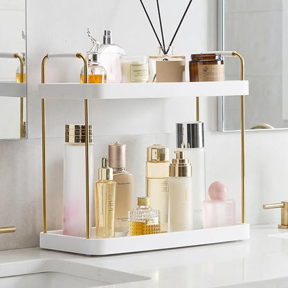 Vtopmart 2-Tier Bathroom Countertop Organizer, Vanity Dresser Counter Tray Shelf for Skincare, Perfume, Makeup, Gold