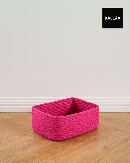Small Woven Basket, 13.5 x 9.5 x 5 Inches, Storage Basket for Organizing, Cute Small Rope Shelf Closet Cube Storage Bins Baskets for Shelves, Dog Toy Gift Baskets Empty, 3 Packs, Hot Pink