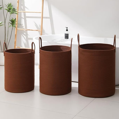 Laundry Basket Hamper Tall Rope Storage Woven for Blanket toys Dirty Clothes in Living Room Bathroom Bedroom (Dark Brown, 80L/21.3Gal)