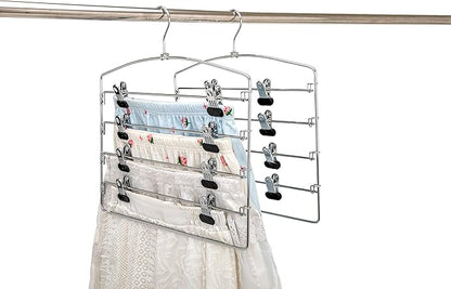 30 Pack Quality Multi Pants Hangers, Space-Saving Multi-Bar Metal Pants Hangers, Stable with Non-Slip Foam Padding, Swivel Hook for 5 Jeans Each, Suit Pants, Scarves, Towels, Trousers (Skirt, 30)