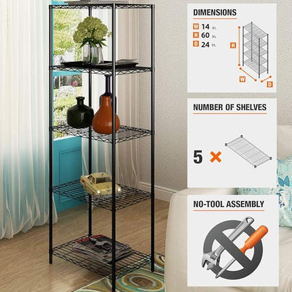 Storage Metal Utility Shelves, 5-Tier 24" Steel Garage Storage Wire Shelving Unit,750Lbs Rust-Proof Storage Racks w/Leveling Feet, NSF Certification Shelf for Kitchen Office Garage