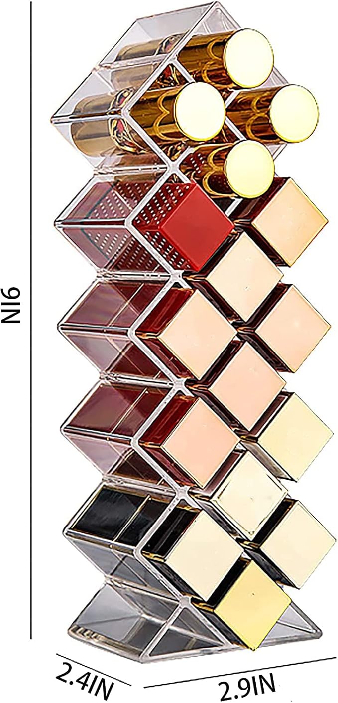 Cedilis 4 Pack Acrylic Lipstick Holder Organizer, 64 Slot Clear Lip Gloss Storage Organizer, Fish Shape Lipstick Display Stand Tower for Cosmetic Makeup and Dresser Display