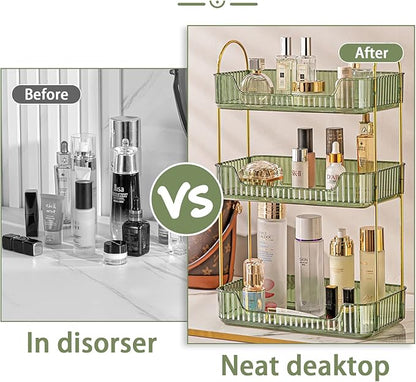shuang qing 3 Tier Bathroom Counter Organizer Countertop Storage, Cosmetics Skincare Shelf Organizer, Makeup Organizer Perfume for Dresser Vanity Tray, Spice Rack Organizer for Kitchen - Green