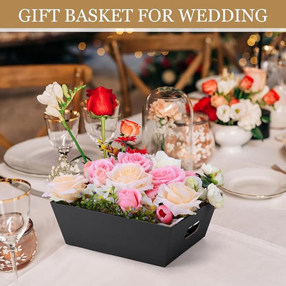 AFOROEOA 10PACK Baskets For Gifts Empty, 10 x 8” Thick Black Gift Basket with 10 Clear Gift Bags and 10 Pull Bows, Empty Gift Baskets for Christmas, Thanksgiving Wedding Birthday Party Wrapping Gift