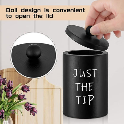 6 Pcs Apothecary Jars with Lids Wooden Cotton Ball Holder Rustic Cotton Swab Holder Wood Bathroom Canisters Farmhouse Dispenser for Bathroom Accessories Storage Organization