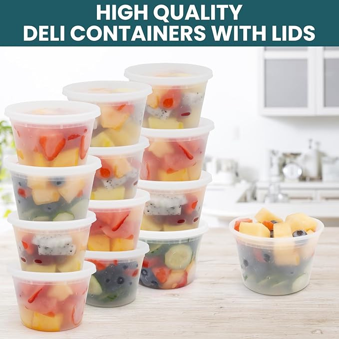 WGCC Deli Containers with Lids 16 oz - Disposable Soup Containers with Lids 48 Sets - Plastic Containers with Lid, Food Storage Containers with Lids, BPA Free/Microwave/Freezer/Dishwasher Safe