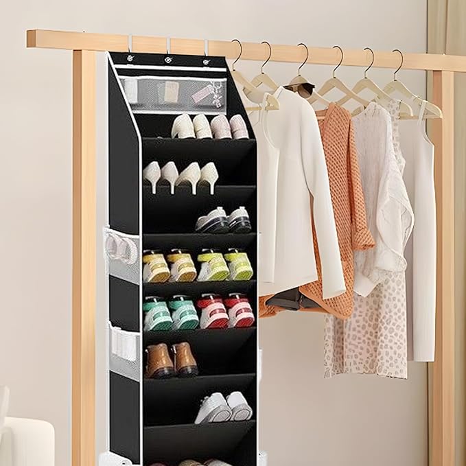 Back Door Shoe Organizer - 171x41.5x17cm Shoe Storage, Hanging 8 Tier Over Door Rack | Large Pocket Organizer for Men Women Kids 16-24 Shoes Utility Room Bathroom Bedroom Dorm RV Entryway Closet