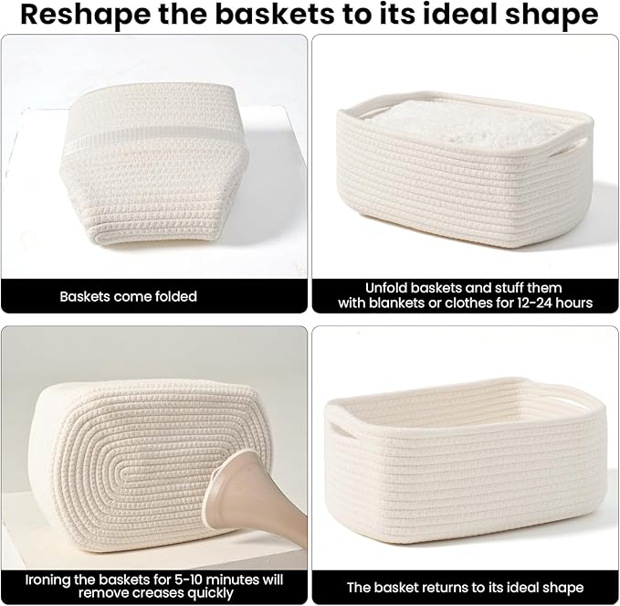 ICERZCZ Small Storage Baskets for Organizing, Organizing Baskets for Shelves, Small Cute Basket for Gifts Empty, Organizer Basket for Decor, 13"×8.5"×5.1" (3 Packs) Off White