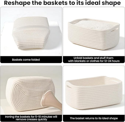 ICERZCZ Small Storage Baskets for Organizing, Organizing Baskets for Shelves, Small Cute Basket for Gifts Empty, Organizer Basket for Decor, 13"×8.5"×5.1" (3 Packs) Off White
