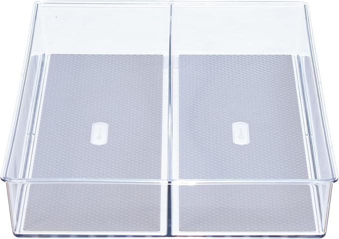 Glad Drawer Organizer Bin, 15x9 - Divided Clear Plastic Storage Tray for Junk Drawers, Kitchen Utensils, Bathroom Vanity, and Organizing Pantry - BPA Free, Food Safe, Non Slip