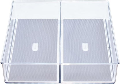 Glad Drawer Organizer Bin, 15x9 - Divided Clear Plastic Storage Tray for Junk Drawers, Kitchen Utensils, Bathroom Vanity, and Organizing Pantry - BPA Free, Food Safe, Non Slip
