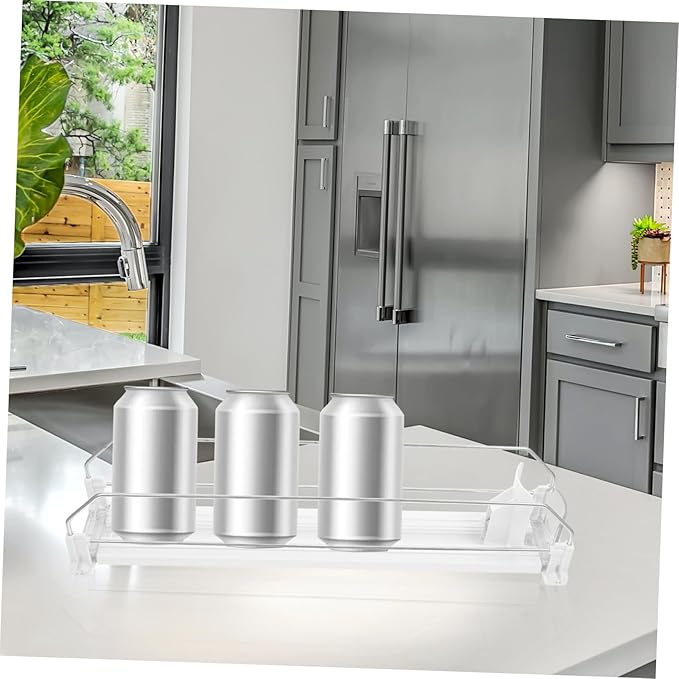 Ciieeo Soda Can Dispenser for Refrigerator Automatic Beverage Organizer Sliding Rails High Storage Capacity and Construction Touchless Cold Drink Propeller Rack for Home and Supermarket