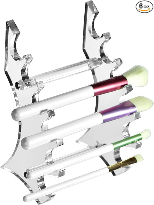 AMT Acrylic Pen Holder, CLEAR Makeup Display, Thick and Sturdy, Organizer Holder for Makeup Brush Fountain Pen, E-Cigarette, Vapor Display Case. (6 Slots)