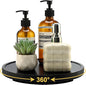 Black Wooden Bathroom Tray Round Perfume Dresser Trays for Vanity Small Wood Lazy Susan Turntable for Table Decorative Kitchen Sink Soap Holder Rotating Bathroom Countertop Decor Organizer Accessories