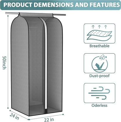 Liuoud 22” Gusseted Garment Bags for Hanging Clothes, Large Clear Window Clothes Cover for Closet Storage, Wardrobe Coat Protector for Suit, Shirt Long Dress, Bottom Enclosed, 2 Pack, 50” Long