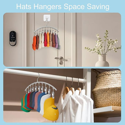 Cuipingoo Hat Hangers for Closet, Metal 2 Pack Hat Organizer Holder for Hanger Closet Display, Hat Racks for Baseball Caps w/10 Clips, Hat Holder for Ball Caps & Accessories, for Men Women, Grey