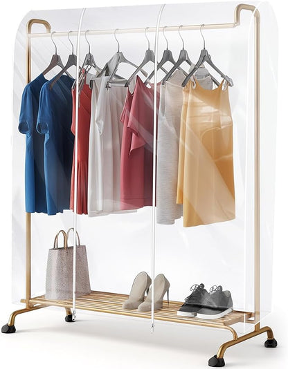 Clear Clothes Rack Cover 6 Ft Garment Rack Cover Transparent Clothing Covers With 2 Durable Zipper Waterproof Protector for Garment Racks (71"L x 20"W x 60"H, Racks Not Included)