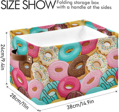 Donuts Storage Basket Bin, Large Cube Storage Box Canvas Collapsible Storage Organizer for Home Office Closet - 15 L x 11 W x 9.5 H