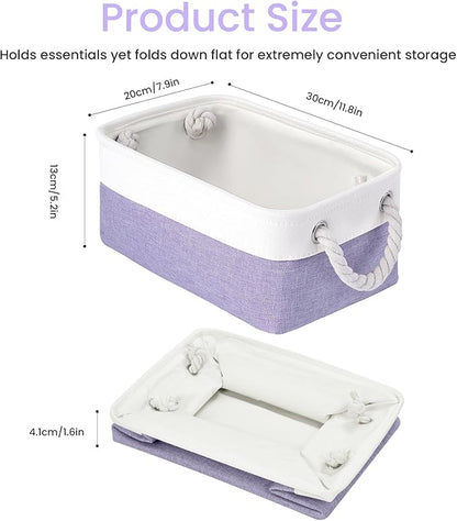 Storage Baskets for Shelves 11.8x7.9x5.2 Inch, Foldable Fabric Storage Bins with Handles, Small Storage Baskets for Organizing Closet, Office, Home Organization (6-Pack, White&Purple)