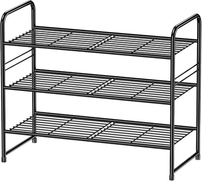 Simple Shoe Rack, 3 Tier Heavy Duty Metal Shoe Shelf 27 Inch Wide, Black