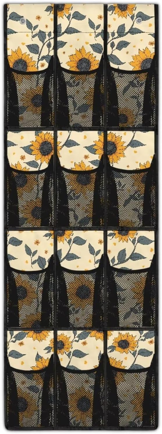 Sunflower Pattern Over the Door Shoe Organizer,Behind Door Shoes Hang Holder Rack,Hanging Shoe Storage Hanging Bag Storage for Small Spaces