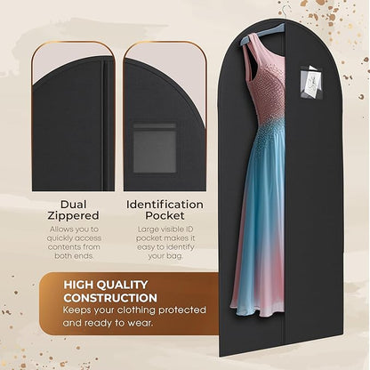 Luxury On the Go Black Suit Bag, Dress, and Travel Gown Garment Bags – 54" Hanging Garment Bag with Clear ID Window – Lightweight & Tear-Resistant – 3 Pack for Dresses, Prom, Evening Gown
