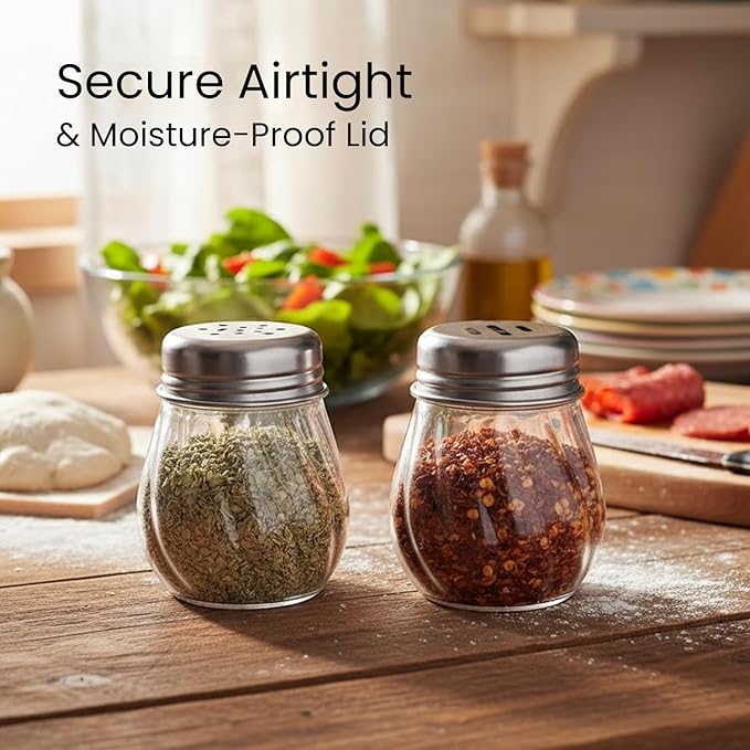 Oblivion Spice Box 2 Pcs – Oregano & Chilli Flakes Dispenser Set – Unbreakable Plastic Spices Shaker with Stainless Steel Lid – BPA-Free & Reusable Easy Pour Seasoning Jars for Kitchen & Dining Table