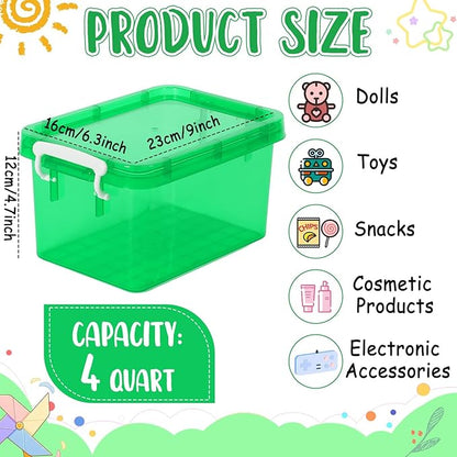 6 Pack 4 Quart Colorful Plastic Storage Bins with Lids Stackable Storage Bins with Latching Lids Handle Clear Colored Storage Organizer Bins for Home Office Pantry Containers(Green)