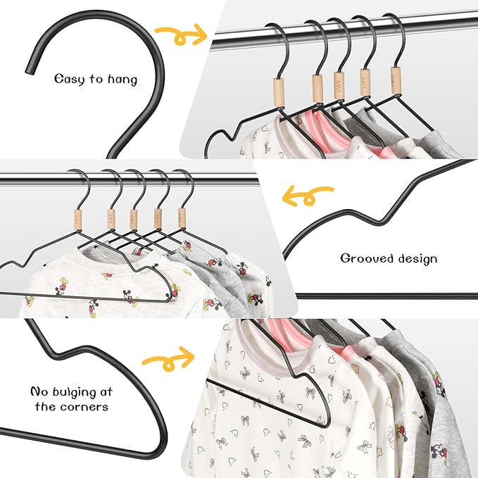 VWV Black Aluminum Hangers, 20 Pack Baby Hangers?12.6 Inch Children Baby Hanger, Sturdy Metal Children Clothes Hangers for Wardrobe, Space-Saving Toddler Hanger