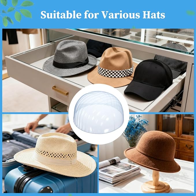 Homoyoyo 10Pcs Baseball Cap Shaper Inserts Clear PVC Hat Inner Support Dome Anti-Deformation Display Holder for Closet Organization and Travel Storage