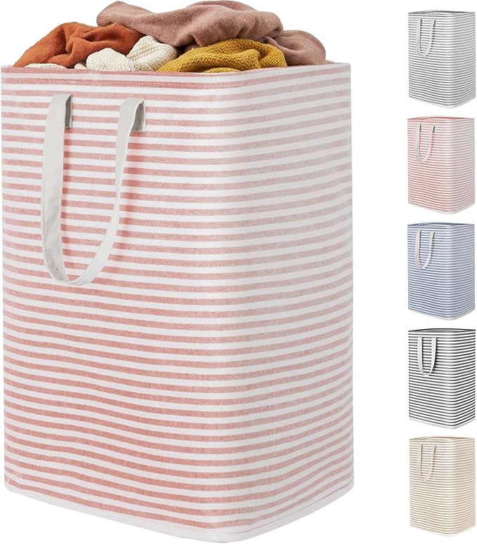 Lifewit 1 Pack Laundry Basket 80L Each, Collapsible Clothes Hamper with Reinforced Handles, Freestanding Waterproof Design for Bedroom and Laundry Room, Pink 80L Total
