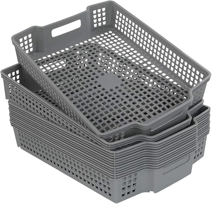 Ggbin Plastic Basket for Organizing, Grey Basket Trays, Set of 6