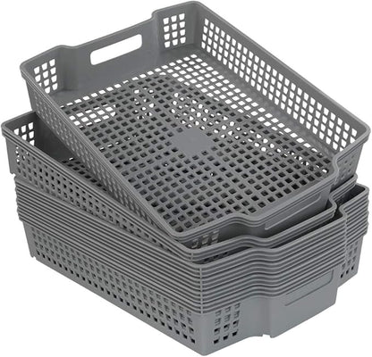 Ggbin Plastic Basket for Organizing, Grey Basket Trays, Set of 6