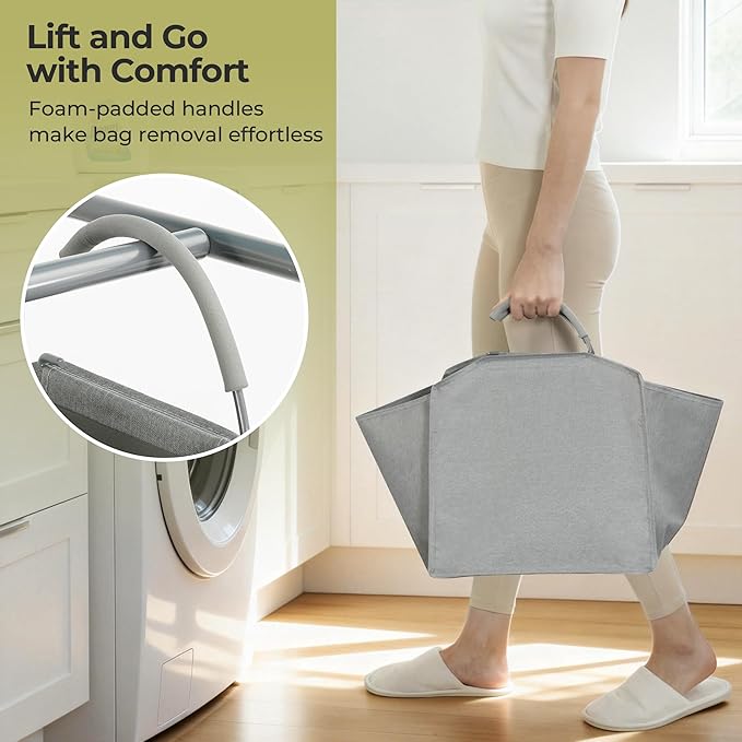 150L 3-Tier Vertical Laundry Hamper Sorter with Water-Resistant Removable Bag, Rolling Laundry Cart with Wheels & Brakes for Apartment, Dorm, Bathroom, Laundry Room, Grey