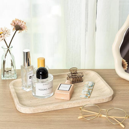 Karibiber Marble Vanity Tray, Bathroom Tray Countertop, Decorative Dresser Organizer, Perfume, Jewelry Holder, Beige Stone Serving for Kitchen Sink Storage(MOCA Cream)