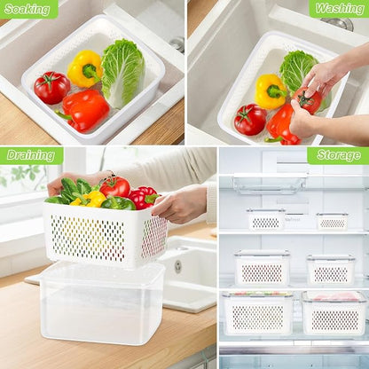 10 Pieces Fruit Storage Container for Fridge, 5 Pack Plastic Fruit Containers for Fridge with Removable Colander, Container for Fruit Berry Salad, BPA Free Kitchen Refrigerator Organizers