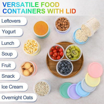 Yomarket 6pcs 10 oz Plastic Containers with Screw Lids, Reusable Clear Food Storage Containers with Pen and Brush for Snack Salad Fruit, Leakproof Small Freezer Containers, Microwave & Dishwasher Safe
